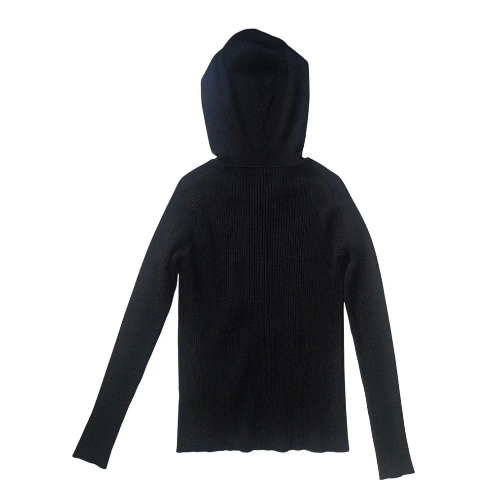 Belldini Black Ribbed Knit Rhinestone Zip Up Hoodie Sweater XL Y2K Bling